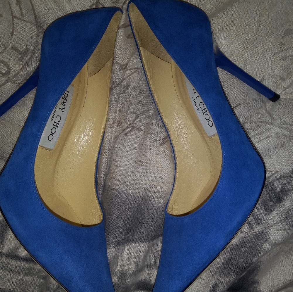 Jimmy CHOO Romy cobalt electric blue suede pumps 100mm Size 6 - Picture 8 of 14